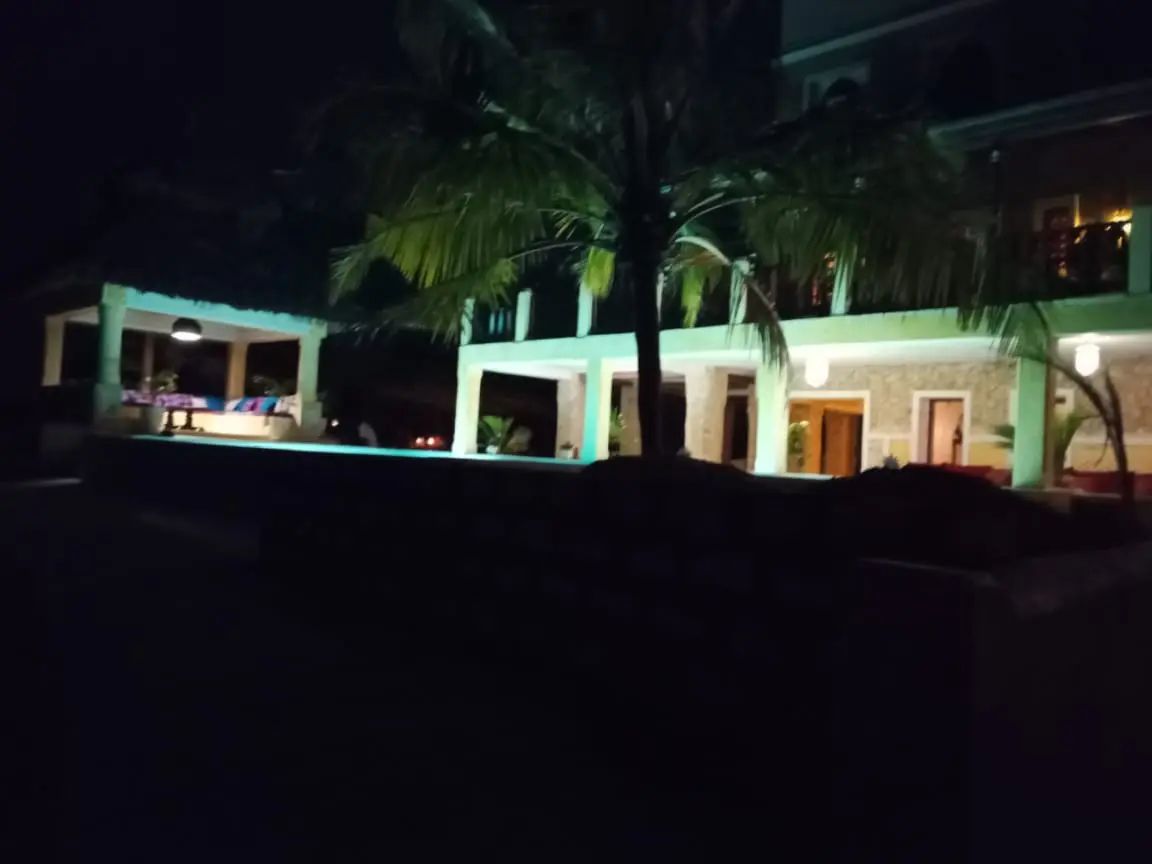 Villa exterior with beautiful night lighting